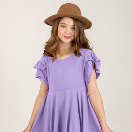 Round Neck Petal Sleeve Dress