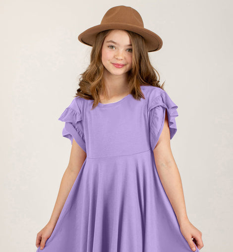 Round Neck Petal Sleeve Dress