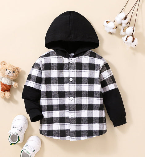 Plaid Button-Down Long Sleeve Hoodie